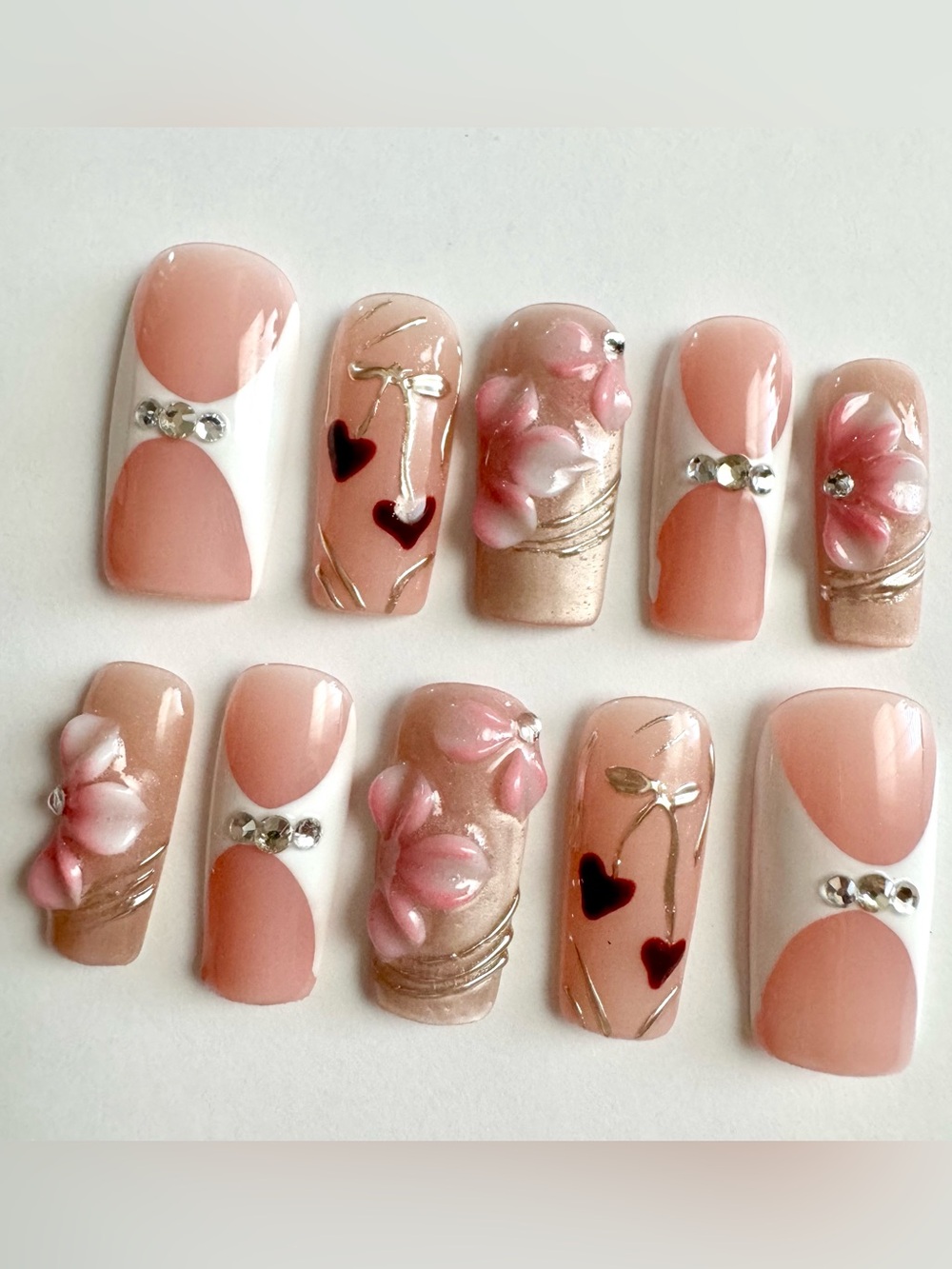 Pink 3D Floral Press-On Nail Set